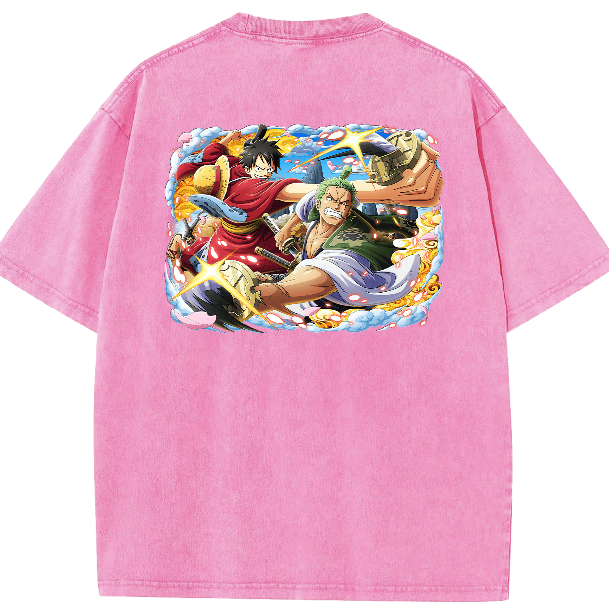 ワンピース モンキー・D・ルフィ ONE PIECE Monkey D. Luffy 綿100% ヴィンテージ風 半袖Tシャツ（背面プリント）